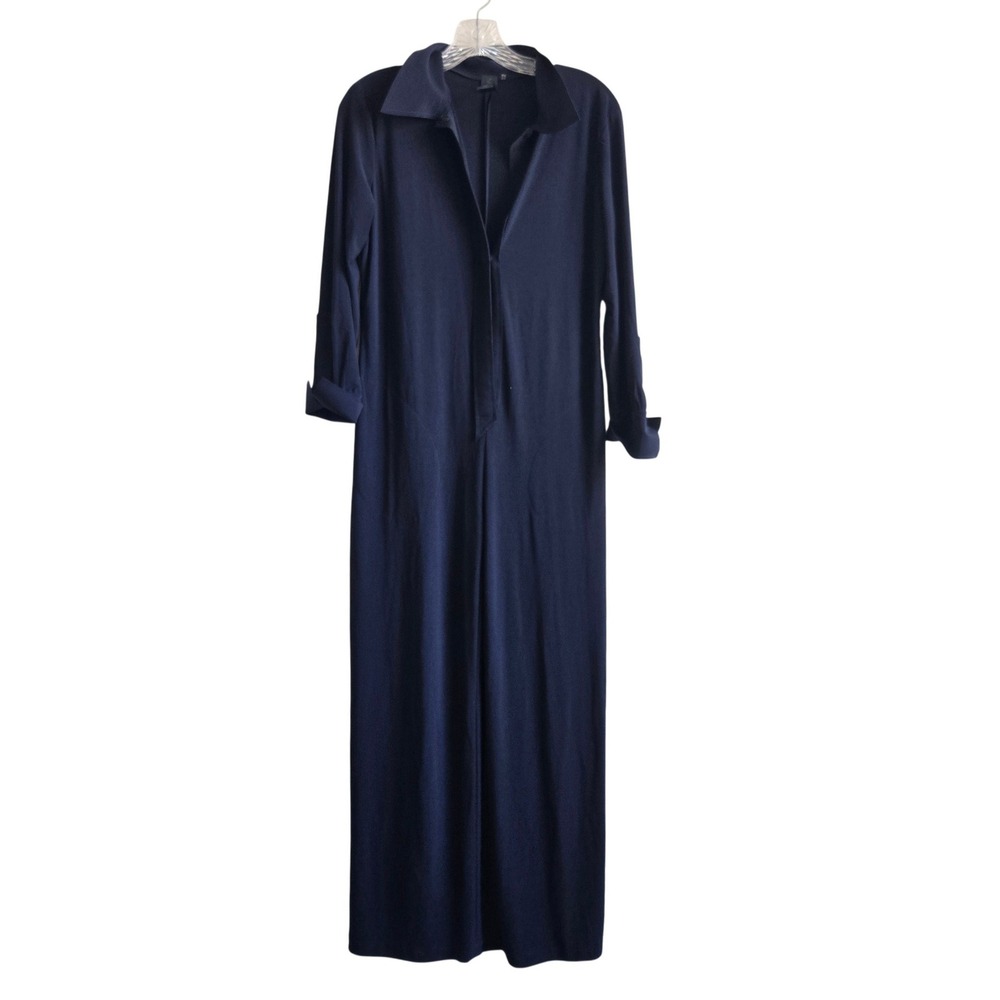 Norma Kamali XS Jumpsuit Women Navy Blue Excellent Wide Leg Long Sleeve Jersey